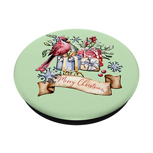 Christmas Cardinal Bird Merry Christmas Bird Lover Holiday PopSockets Swappable PopGrip, Black - Image 2