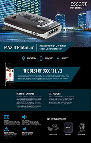 Escort Maxii Platinum - Radar Laser Detector W/Smartcord Live, Autolearn Technology, Escort Live App, Bluetooth, Gps, Speed Alerts, Headphone Jack #TOP4