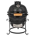Vasitelan 13 inch Portable Ceramics Charcoal Grill,Kamado BBQ Charcoal Grill (Style 2-Black)