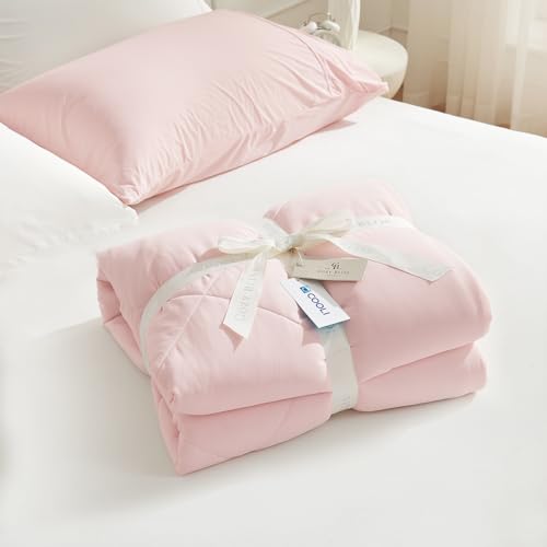 Cozy Bliss Cooling Comforter Twin Size, Cooling Blankets for Hot Sleepers and Night Sweats, Pink Gray Summer Comforter for Twin Size Bed, Breathable Soft Lightweight Silk Smooth