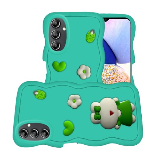 Image of AESTMO Back Case Cover for Samsung Galaxy A14 5G | 3D Cute Fun Cartoon Characters | Anti Slip Grip Cute Wave Curly Frame Shape | Full Body Protection Back Cover for Samsung Galaxy A14 5G (MintGreen)