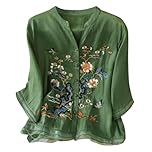 Kaftans Women Full Length Linen Shirt Women Summer Embroidery Linen Tunic Tops Retro Jacquard Short Sleeve Boho Blouse Casual Loose Fit Flowy Hem Tee Warehouse Deals Clearance B Green