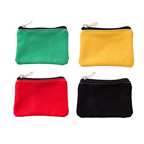 Image of FSSTUD 4 Pcs Small Canvas Coin Purses Zipper Cash Pouches Mini Change Bags Portable Coin Pouches Credit Card ID Card Holder Wallets Multipurpose Plain Blank Makeup Pouches Green Red Yellow Black