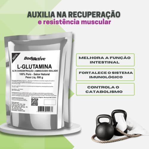 L-Glutamina Em Pó 500 g Puro Sabor Natural Refil Bodyactive