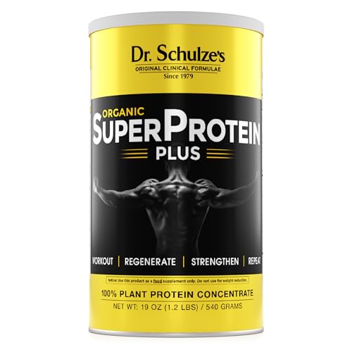 Dr. Schulze's | SuperProtein Plus | 100% Plant Protein Concentrate | Organic Powder Mix | Vitamin B-12 & Spirulina | Dietary Supplement | Build Strong Muscle | Enhance Workout Recovery | 19 Oz.