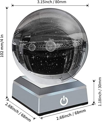 ERWEI 3D Solar System Model Crystal Ball 80mm 3.15" Planets Model with Name Laser Engraved Hologram Paperweights Science Educational Toys Gifts for Astronomy Lovers Home Decoration (3D Solar System)