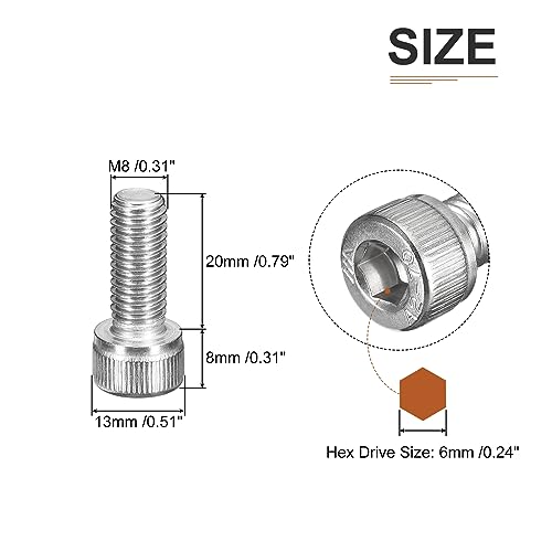 DTGN M8x20mm Socket Head Cap Screws Bolts, 25Pcs 304 Stainless Steel 18-8, Metric Machine Hex Socket Screw, Hex Drive - Image 2