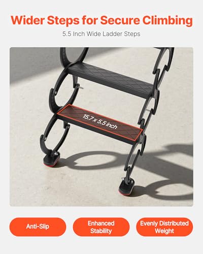 Image of VEVOR Attic Ladder Wall-Mounted, 660LBS /299.4KG Capacity, Fits 9.5 to 10 ft Ceiling Height, 12-Step Steel Folding Stairs with Handrails, Pull Down Attic Ladders for Attics, Garages, Roofs, Basements