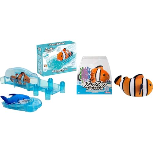 Lansay ZHU ZHU Aquarium - Lot : 1 Moon Le Poisson Clown + 1 Bateau et Son Ponton - Mini Univers - Animal Interactif - Dès 4 Ans