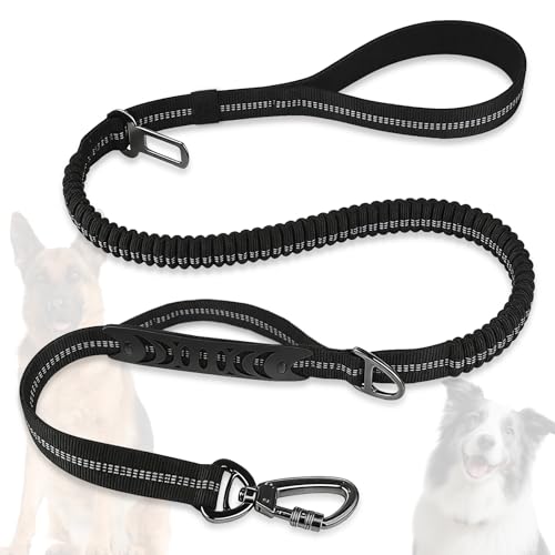 Dog Leash Heavy Duty - 4-6FT Long Leash Strong Shock Tactical Tug Leashes, Dog Seat Belt for Car with 2 Padded Handles, Reflective Rope Lead for Medium L X-Large Dogs Walking Running Training (Black)