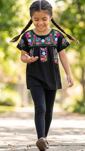 Image of YZXDORWJ Mexican Blouse for Girls Traditional Embroidered Summer Short Sleeve Peasant Blouse for Kids