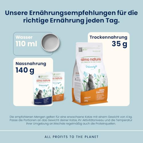 Almo Nature Urinary Help - Katzen-Trockenfutter mit Frischem Huhn - Unterstützung des Harnsystems mit Glucosamin und Reduzierten Gehalten an Magnesium, Kalzium und Phosphor - 400g Beutel