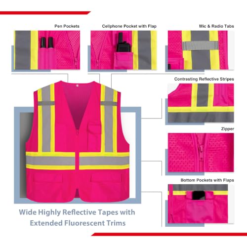 Image of KAYGO Reflective High Vis Safety Vest with Pockets for Men and Women KG0100 | Breathable Polyester Lightweight, Two-Tone, for Construction, Warehouse, Surveying, Cycling, Machine Washable