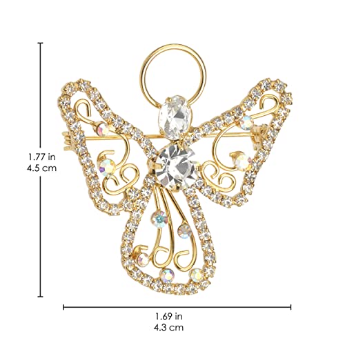 Lauren-Spencer Guardian Angel Pins Christmas Brooches And Pins For Women Girls Vintage Crystal Rhinestone Angel With Wings Brooch Pins Jewelry Holiday Gifts Christmas Angel Brooch Decorations (Guardian Angel Style A-Gold) #TOP5