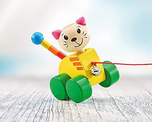 Selecta 62035 Tinka, Nachzieh Katze, Schiebe-und Nachziehspielzeug aus Holz, 12 cm