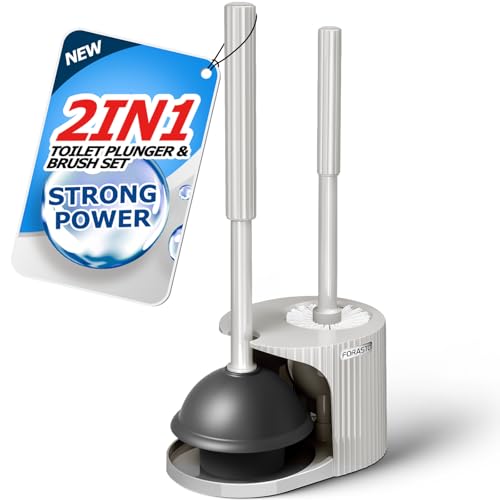 2 in 1 Toilet Plunger and Brush Set,Extended Handle Plunger,Toilet Bowl Brush Plunger Set,Bathroom Cleaning Tools,Cleaning Brush,Toilet Brush Plunger Combo,Cream Grey(21inch)
