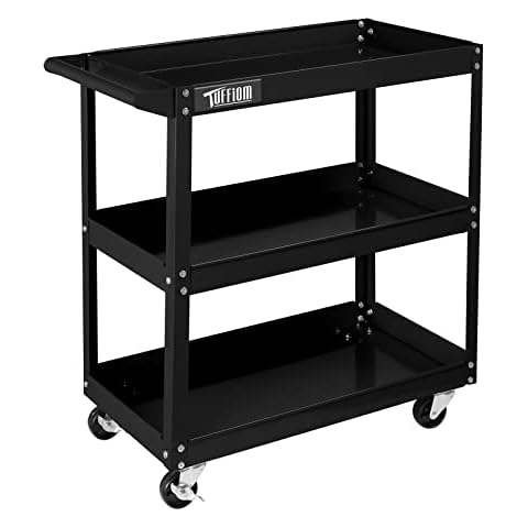 TUFFIOM 3 Tier Rolling Tool Cart, 330 Lbs Capacity, with Ergonomic Handle, Black Cover
