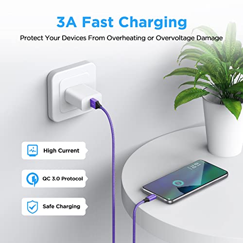 Etguuds Purple Usb C Cable 10Ft Fast Charging, 2-Pack Usb A To Usb C Type Charger Cord For Samsung Galaxy S23 S22 S21 S20 S10 S10E, A10E A11 A13 A03S A53, Z Fold 4 3/Flip 4 3 5G, Note 20 10 9, Moto G #TOP2
