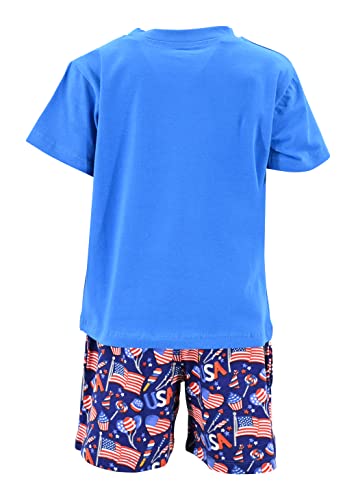 Image of Boys 2pc Shorts Set Outfit Short Sleeve Shirt with Fun Applique Print and Shorts