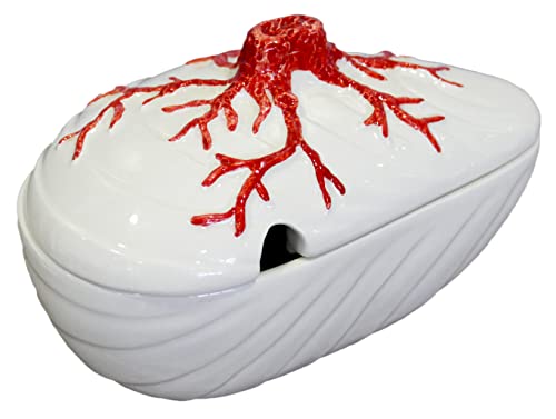 Keyhomestore- Formaggiera realizzata in Ceramica, 100% Made In Italy, dettaglio Corallo Rosso,Altezza cm 18, ideale come decorazione per la Tavola e soprammobile per interni.
