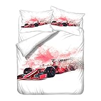 Copripiumino F1 3D Con Pilot E Macchina Da Corsa - Set Biancheria Letto Matrimoniale 200x200 Cm