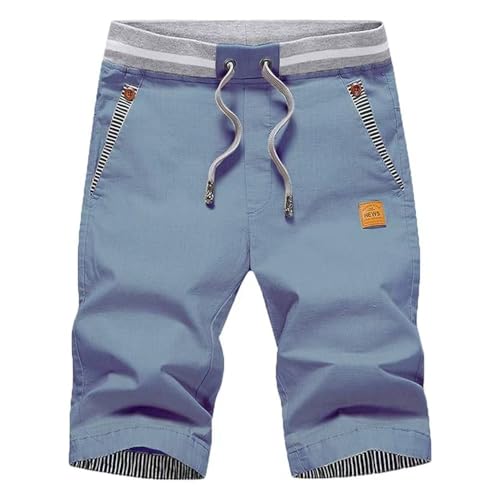 ZOXOZ Mens Shorts Summer Casual Shorts Cotton with Pockets Elastic Waist Drawstring Denim Blue M