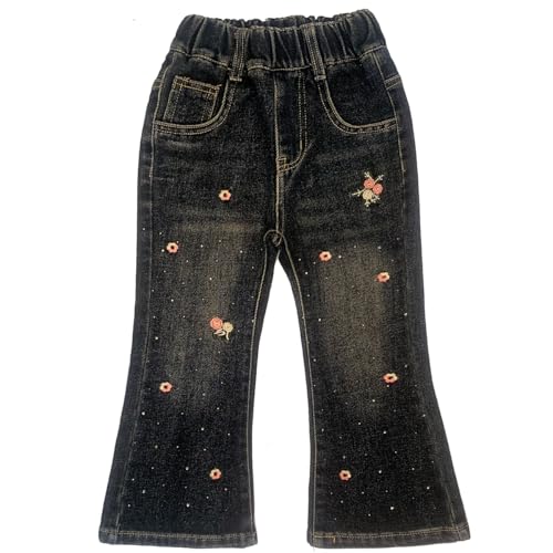 Peacolate 2-8Years Little Girls' Black Embroidered Jeans Pants for Big Girls