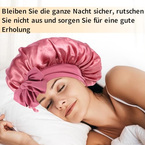 Inexorablex Verstellbare Seidenhaube zum Schlafen, Schlafhaube Seide mit Gummiband, Satin Haarhaube,Haarhaube für die Nacht, Schlafmütze Satin für Damen und Mädchen (Bohnenpastenfarbe)