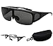 Bestum Driving Glasses Wraparounds Polarized Fitover Sunglasses (Matte black, Grey)