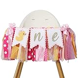 Duck High Chair Banner - Pink Rubber Duck 1st Birthday Party Decoration, Ducky Birthday Party Baby Shower