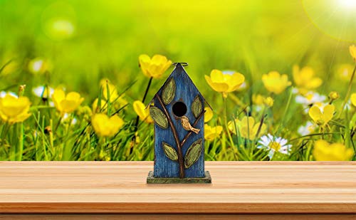 glitzhome 9.84" H Hanging Bird House Outdoor Garden Patio Garden Decorative Pet Cottage Distressed Leaves Wooden Birdhouse