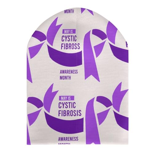 Cystic Fibrosis Awareness Month Purple Ribbon Kids Beanie Hat for for Girls Boys Children Cap Winter Knitted Chemo Cancer Headwear Accessories Gifts Decoration3