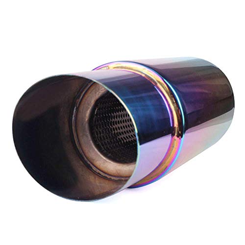Image of Exhaust Muffler,Universal Stainless Steel Exhaust Burnt Tip,14.8 inches Length,2 inches Inlet 3 inches Outlet,Neo Chrome