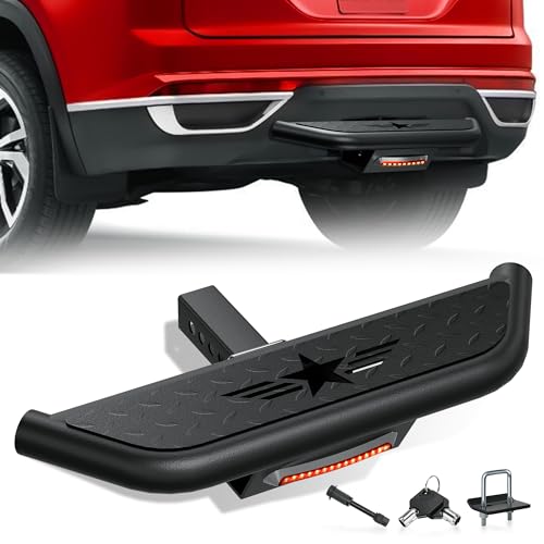 YZONA Tow Hitch Step Trailer for 2 Inch Receiver, with Brake Light & Pin Lock & U-Bolts Stabilize, Compatible with Pickups Trucks Vans SUVs ATVs, Towing Bumper Guard Protector Rear bar (Carbon Steel)