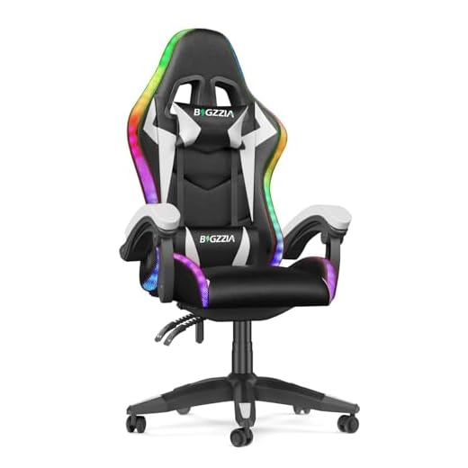 bigzzia Gaming Stuhl mit LED - Gaming Sessel Ergonomischer PC Stuhl mit Kopfstütze, Gaming Chair RGB Licht Beleuchtung Computerstuhl, Gamer Stuhl für Jugendliche und Erwachsene, schwarz-weiß