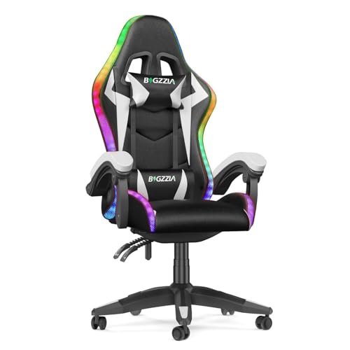 bigzzia Gaming Stuhl mit LED - Gaming Sessel Ergonomischer PC Stuhl mit Kopfstütze, Gaming Chair...