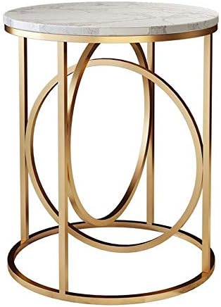 Telephone Table, Marble Side Table Round Coffee Table Telephone Table for Living Room Bedroom,Golden Wrought Iron Base,40x60CM (White