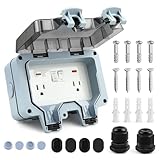 Delgada Outdoor Electrical Outlet with Switch and LED Indicator 15A 110-250V Waterproof Power Socket Box Outside Plug Receptacle with Cable Glands for Garden Parking Lot Lawn Courtyard
