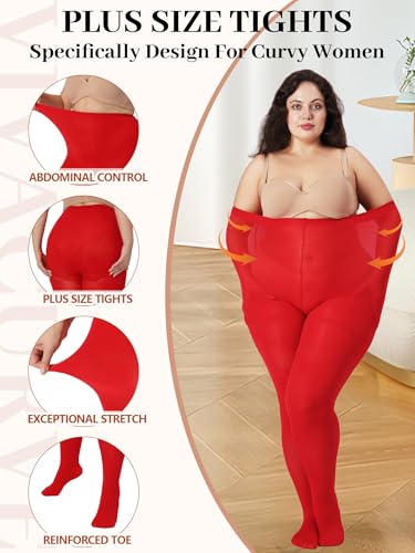 Image of Plus Size Opaque Tights for Women 240D Soft Solid Color Footed High Waist Control Top Pantyhose