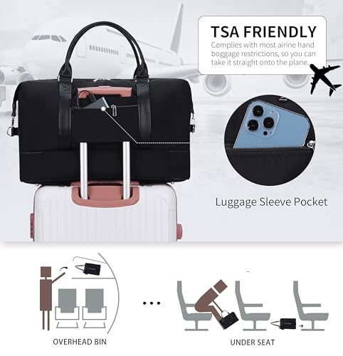 Oeihuivt Weekender Bags for Women - 21 Inch Large Travel Duffel Bag 2-Piece Set with Shoe Compartment, Heavy-Duty nylon & Leather Carry On Overnight Tote (Airplane Approved) by Oeihuivt - Used condition - Image 7