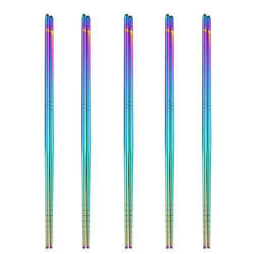 HuaLan Stainless Steel Chopsticks Series-Reusable Multicolor Lightweight 304 Stainless Steel Chopsticks Metal chopsticks 5 Pairs Gift Set