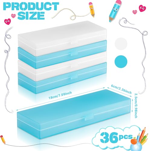 Image of Fainne 36 Pcs Plastic Pencil Case Bulk Plastic Pencil Boxes Frosted Pens Holder with Hinged Lid and Snap Closure for Stationery Organizer School Office (White Blue)