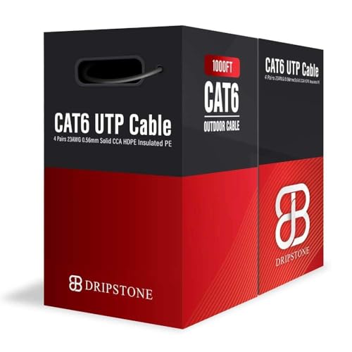 Image of Dripstone 1000ft CAT6 Outdoor Direct Burial Solid Cable 23AWG Waterproof Wire HDPE Insulated Polyethylene (PE) for Indoor /Outdoor Easy Pull Box