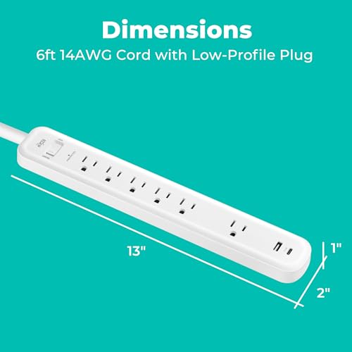 KMC Protector eléctrico de 6 tomas con puerto USB-A y USB-C, cable de extensión de 1.83 m, protección contra sobretensiones 840J, blanco miniatura 3