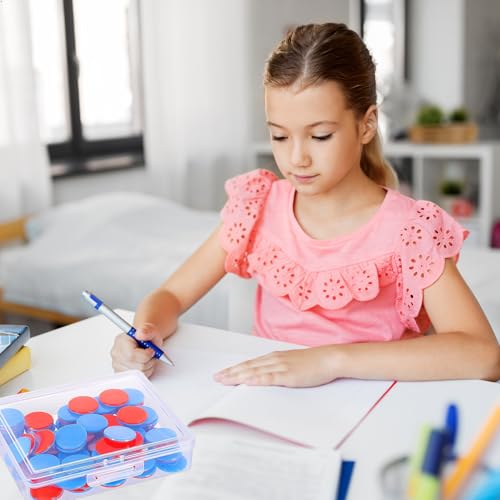 100 Stück Wendeplättchen Rot Blau Plastik Rechenplättchen Grundschule Rechenhilfe Mathematik mit Kunststoff Boxen Wendeplättchen Zählchips für Kinderhände Grundschule Rechenaufgaben