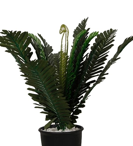 Image of Foliyaj Artificial Fern Plant with Plastic Black Pot with Embedded White Stones for Home and Office Decor | 38 cm Tall
