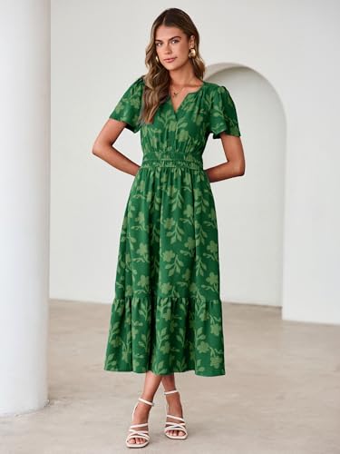 Image of Simplee Womens Summer Boho Maxi Dress Semi Formal Wedding Guest Short Sleeve V Neck Empire Waist Floral Long Dresses