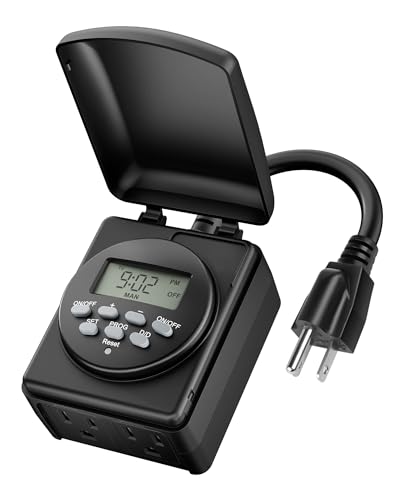 BN-LINK Digital Astronomic Outdoor Timer 7-Day Programmable Light Timer Outlet with Sunrise Sunset Auto On/Off Dual Grounded Outlets Random Mode for Christmas Lights