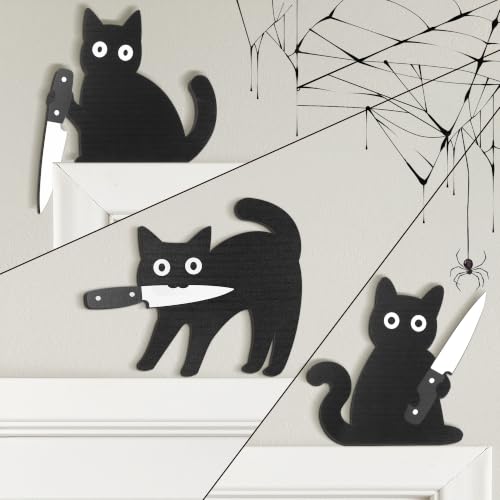Dripykiaa Funny Black Cat Wall Decor 3PCS Wooden Black Cat Decorations Unique for Cats Lovers Holiday Home Dcor Gifts for Women Stocking Stuffers