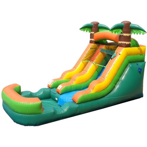 Crossover Inflatable Water Slide for Kids with Blower, 21 x 9 x 12 Foot Backyard Waterslide, Tropical Slide with Splash Pool for Outdoor Summer Fun with Stakes and Storage Bag - 12 Feet Tall